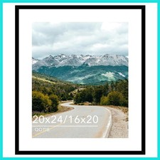 Wood 20x24 Picture Frame with 16x20 Mat Black, Display 16x20 with Mat or 20x2...