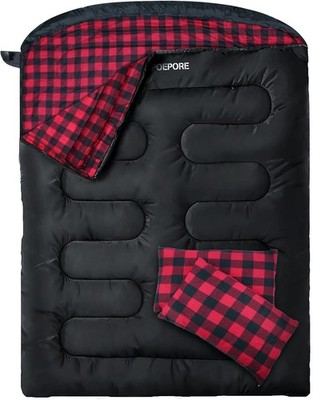 XXL Double Sleeping Bag for 2 Adults with Pillows - Flannel Cold Weather Gear