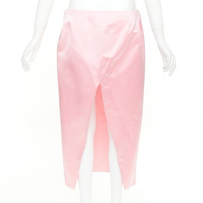PRADA 2022 Raf Simons Runway pink double satin high rear split midi skirt IT42 M