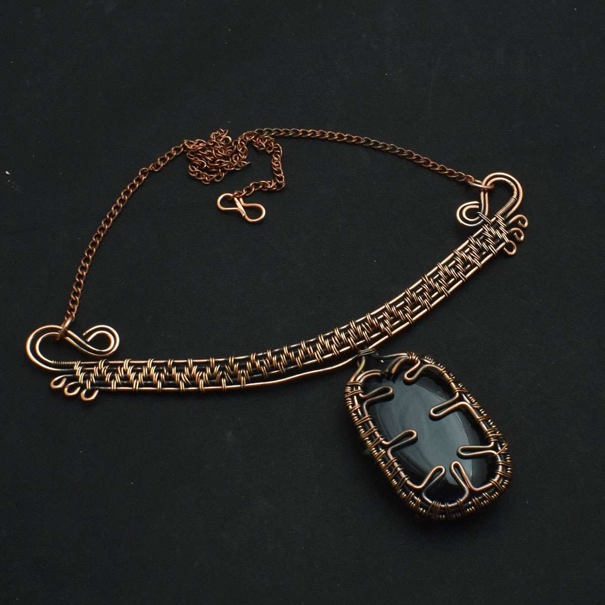 Black Onyx Copper Wire Handmade Ethnic Necklace 39g AN 68779