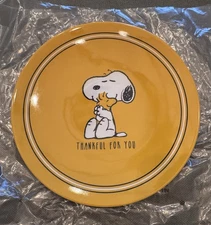 Pottery Barn Snoopy & Woodstock Yellow Melamine Plate, Thankful FOR YOU - New