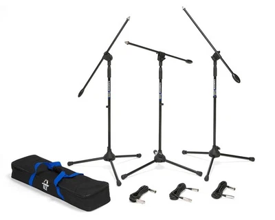 Samson BL3VP 3 Pack of Pro Mic Stands with Boom and XLR Cables and Travel Bag