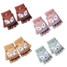Baby Toddler Cartoon Knit Gloves Unisex Children Winter Warm Half Finger Mittens