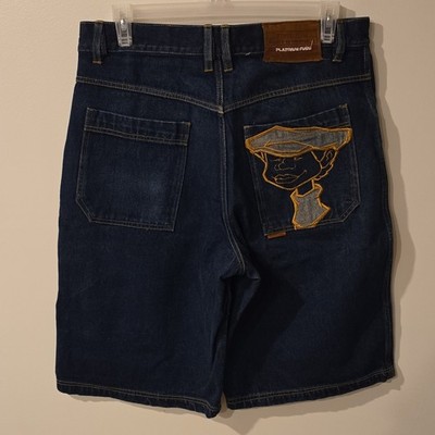 Platinum FUBU Men 34 Blue Jean Shorts Fat Albert Baggy Hip Hop Vintage Y2K Retro