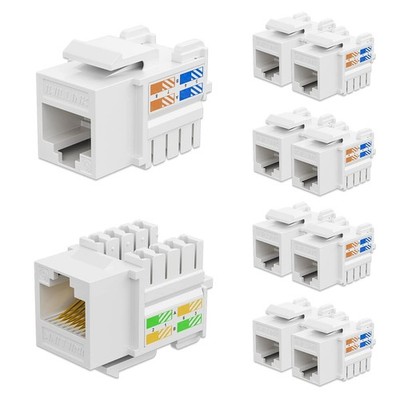 Cat6 Keystone Jack 10 Pack 10Gbps RJ45 90Degree Punch Down Adapter White