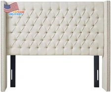 Amelia Upholstered Headboard Nail Head Trim Wingback Button Tufted FREE SHIPPING