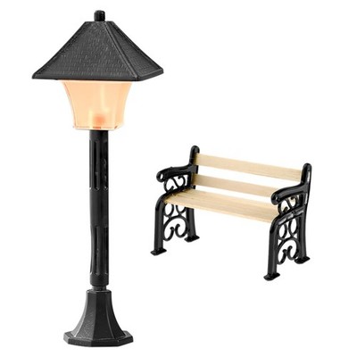 Miniature Lantern Bench Mini Garten Wird es leuchten Lights Model Making Fair...