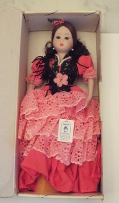 From Spain: 10'' Marin Chiclana Porcelain Doll in Pink Flamenco Dress NIB