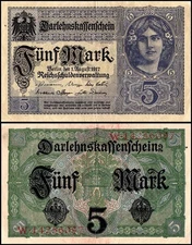 Germany 5 Mark, 1917, P-56, Used