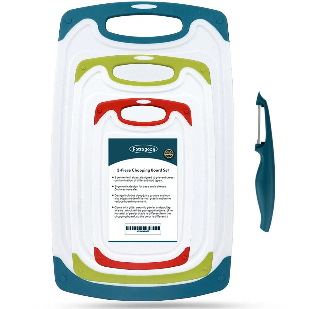 Cutting Boards for Kitchen, Plastic Chopping Board Set of 4 with Non-Slip Fee...
