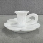 Vintage Milk Glass Chamberstick Candle Holder Finger Scalloped Clover Base