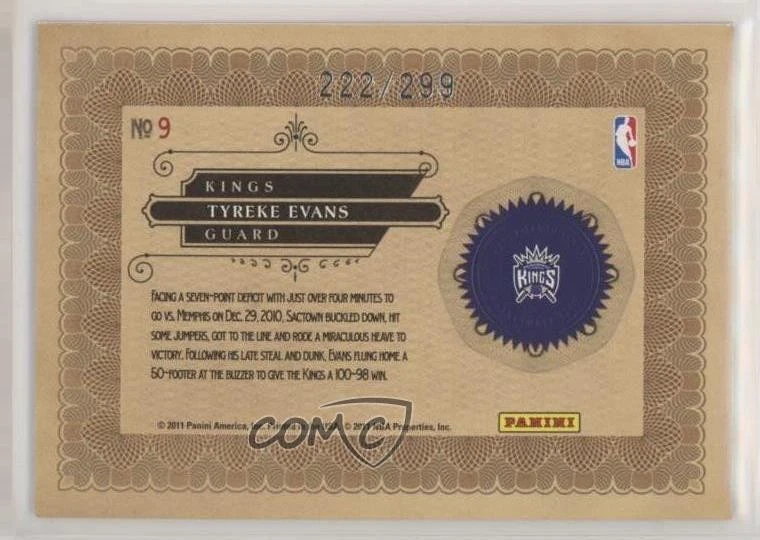 2010-11 Panini Gold Standard Gold Nuggets /299 Tyreke Evans #9 - Image 2 of 2