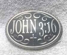 John 3:13 Bible Verse Buckle Silver Black Oval Inscription On Back Great Shape