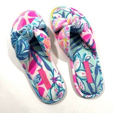 Lilly Pulitzer Pool Slippers Pink Sea Glass Aqua Rainforest Retreat S/M Size 7-8