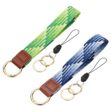 Keychain Wristlet, 2 Pcs Cute Keychain Woven Wrist Lanyard, Lime Green/Blueberry