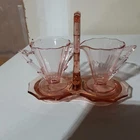 Cambridge Decagon Pink Depression Glass Sugar And Creamer w/Stand