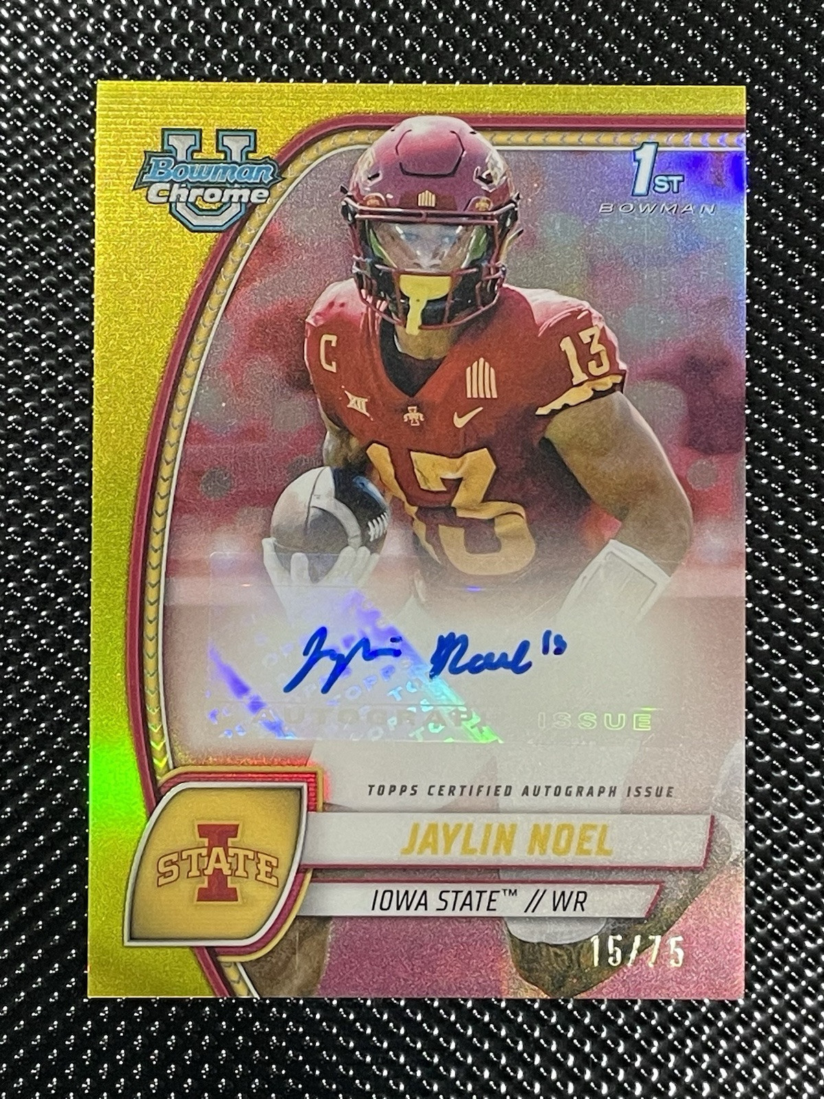 🔥2024 Bowman University Chrome Yellow Refractor /75! Jaylin Noel Autograph🔥