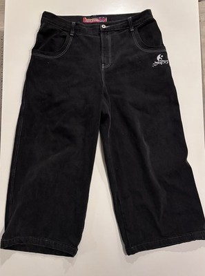 パンツ 00s JNCO JEANS black denim wide shorts JNCO Wide-Leg Black Denim Men's Shorts Yin Yang Embroidered 36
