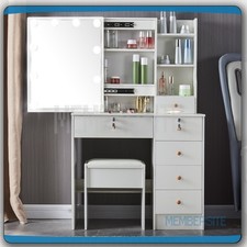 NEW Makeup Vanity Table Set With Sliding Mirror LED Lights  Stool Dressing Desk