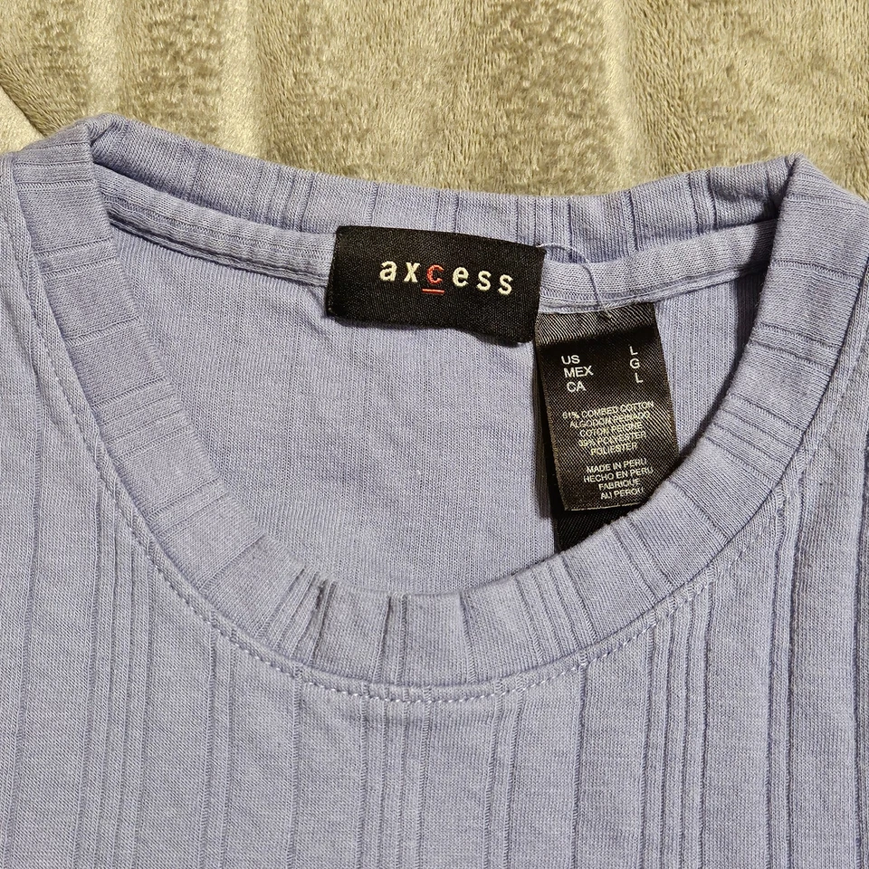 Axcess Men’s Blue Ribbed Short Sleeve Crew Neck Pullover Shirt Size Large - Image 3 of 4