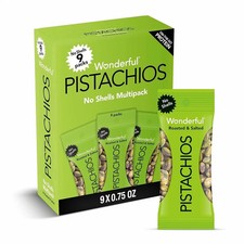 Wonderful Pistachios No Shells Roasted Salted Nuts - 0.75 Ounce Bags Pack of 9