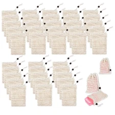 40 Soap Bags Mesh Exfoliating, 100% Natural Sisal Soap Pouch, Soap Savers for...