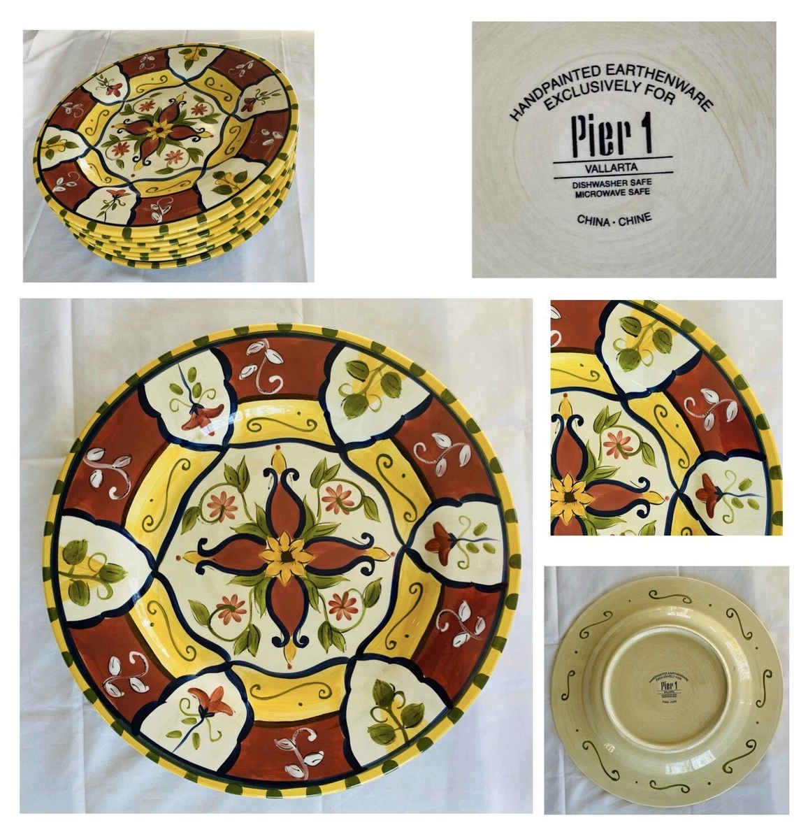 Lot De 5 Assiettes à Salade PIER 1 IMPORT La Primula - Modèle PER113, Occasion En Bon état