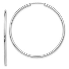 14k White Gold Polished Endless 2mm Hoop Earrings 2.18g for Women