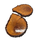 Wood Slice Coasters Pair Set of 2 Rustic Log Cabin Barware Vintage Mid-Century