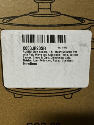 RUNHU Slow Cooker, 1.5-Quart Ceramic Pot with Auto Warm and Adjustable Temp - Picture 3 of 6