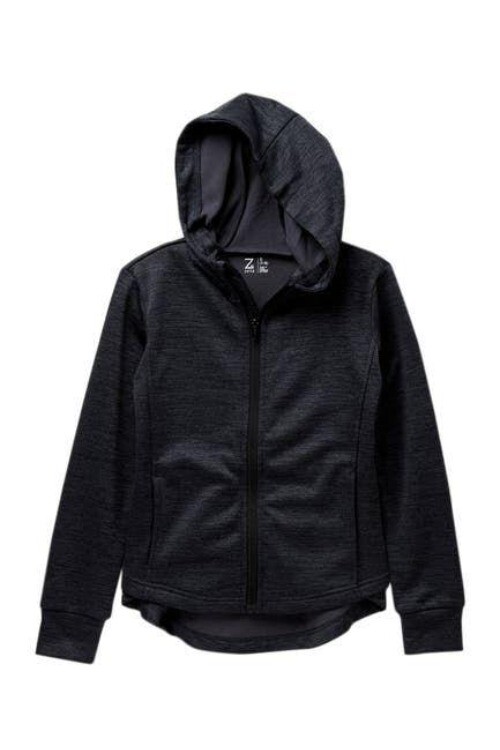 NWOT Z by Zella Girl Hi-Lo Hooded L Track Jacket black grey Large