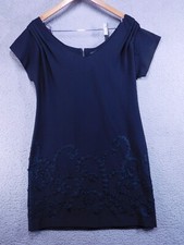 Tiana B. Womens Dress Black Size PL Short Sleeve Zip Back Embroidered Accents