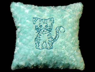 New Embroidered Soft Fuzzy Seafoam Green Baby Tiger Pillow 12 x 12 in  insert