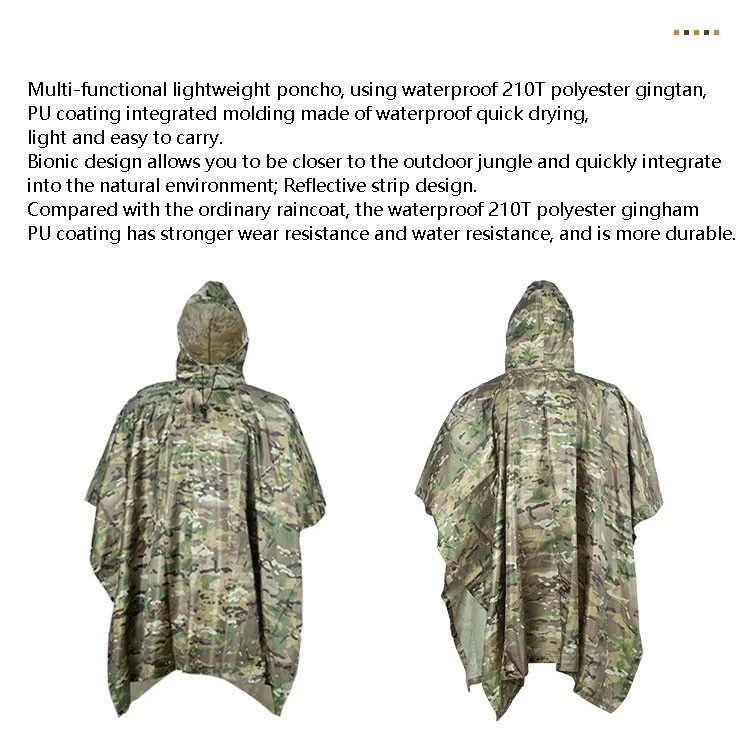 Tactical Camo Poncho Groundsheet Mat Canopy Shelter Bionic Hooded Raincoat - Image 2 of 4