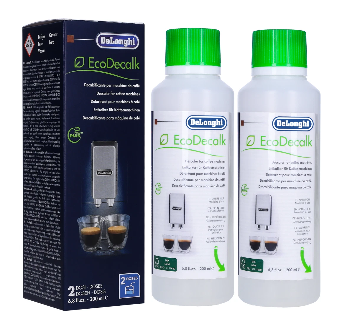 Pack de 2 Détartrant DeLonghi EcoDecalk 200 ml pour machine a cafe DLSC202