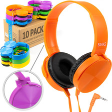 Classroom Headphones 10 Pack, Mixed Colors - On-Ear Premium Student Bulk Headp