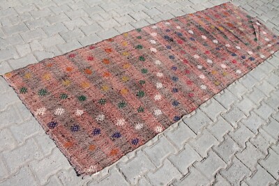 3x9 ft Bohemian Handmade Turkish Wool Runner in Pink, Brown for Hallway