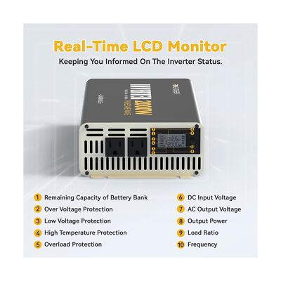 Inverter Onda Sinusoidale Pura Power Queen 2000W - Da 12V A 220-240V, Con Display LCD, Per Auto/Camper - Foto 5