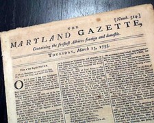 Very RARE Early French & Indian War Era ANNAPOLIS MD Maryland 1755 old Newspaper