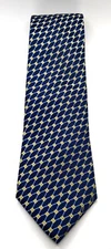 Ike Behar Men's 100% Silk Necktie Hand Tailored  Geometric Style Blue