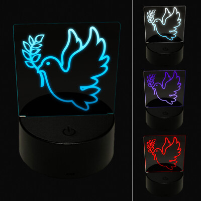 Peace Dove with Olive Branch 3D Illusion LED Night Light Sign Lamp