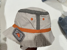 BABY GAP BOY GIRL BUCKET HAT CAMPING BEIGE PATCHES SIZE 6/12 MONTHS EEUC