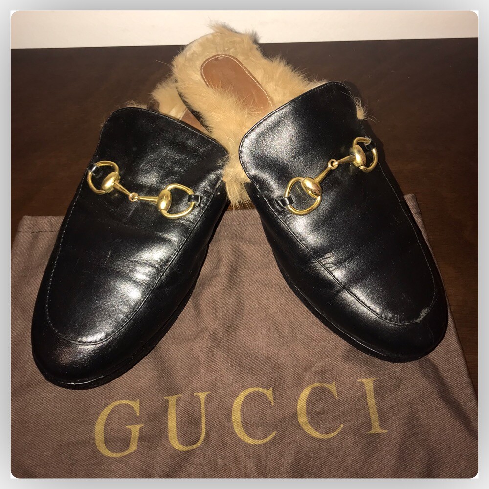 gucci velvet fur slides