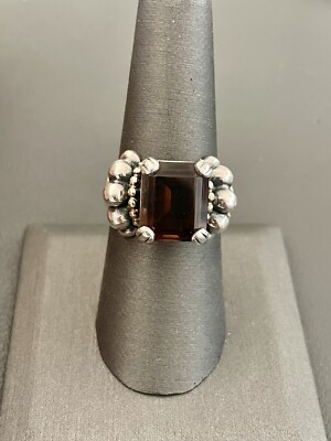 Vintage 925 Silber 18 KT Gold LAGOS Kaviar Rauchtopas Ring Gr. 7,75 (C9)