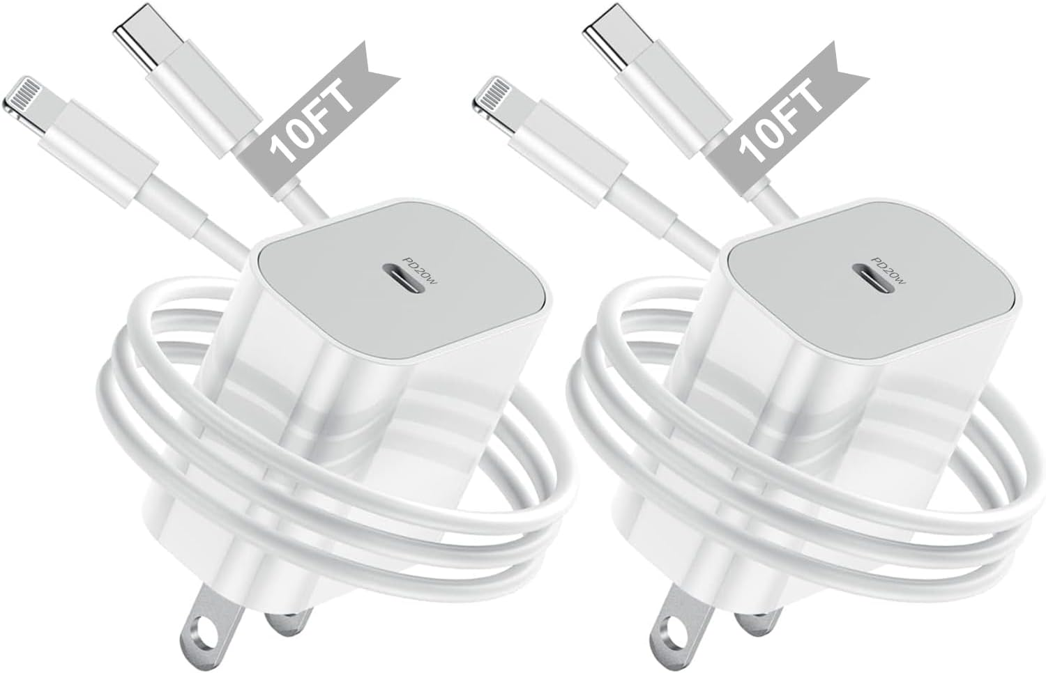 10Ft Iphone Charger Fast Charging Block, Mfi Certified Type-C Wall Plug and Long