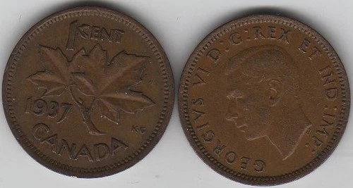 Photo of a 1937 Canada Small Cent from an eBay listing that sold on Jul 8, 2026