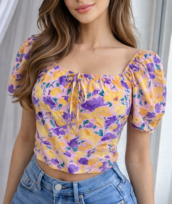 Bluse Shirt Top Romantisches Blumenoberteil puffärmel Damen XS Oberteil Blumen