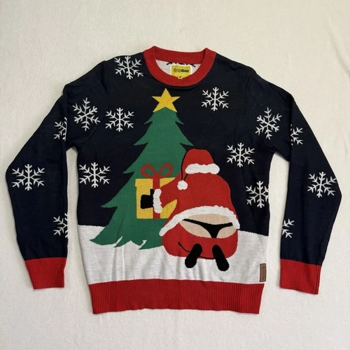 Tispy Elves Ugly Christmas Sweater Santa In A Thong Snowflakes Tree Sz XL - product listing photo