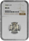 1943 S 1c Lincoln Steel Wheat Cent NGC Graded MS 65 with Grey Toning