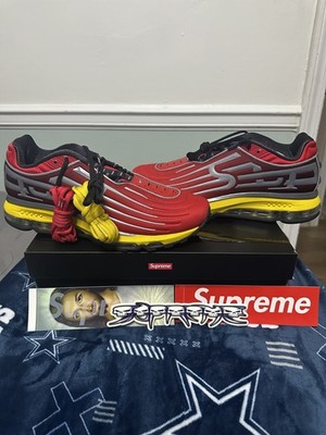 Supreme x Nike Air Max 2001 Air Ecstasy University Red/Speed Yellow Size 10.5
